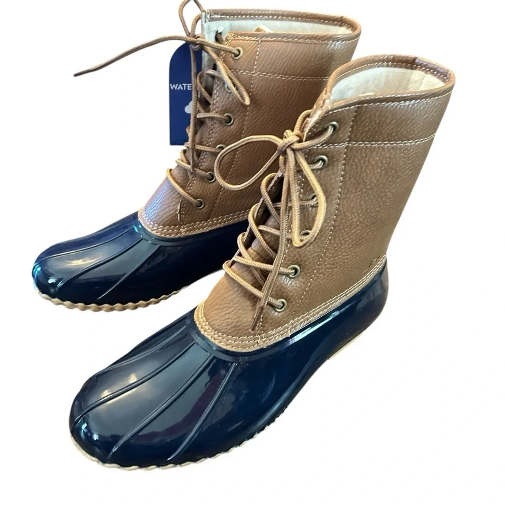 JBU Maplewood Navy/Tan Waterproof Rain Boots NWT Size 10
